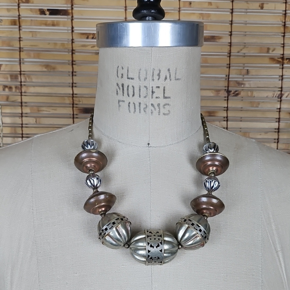 Elegant Silver and Copper Beaded Necklace